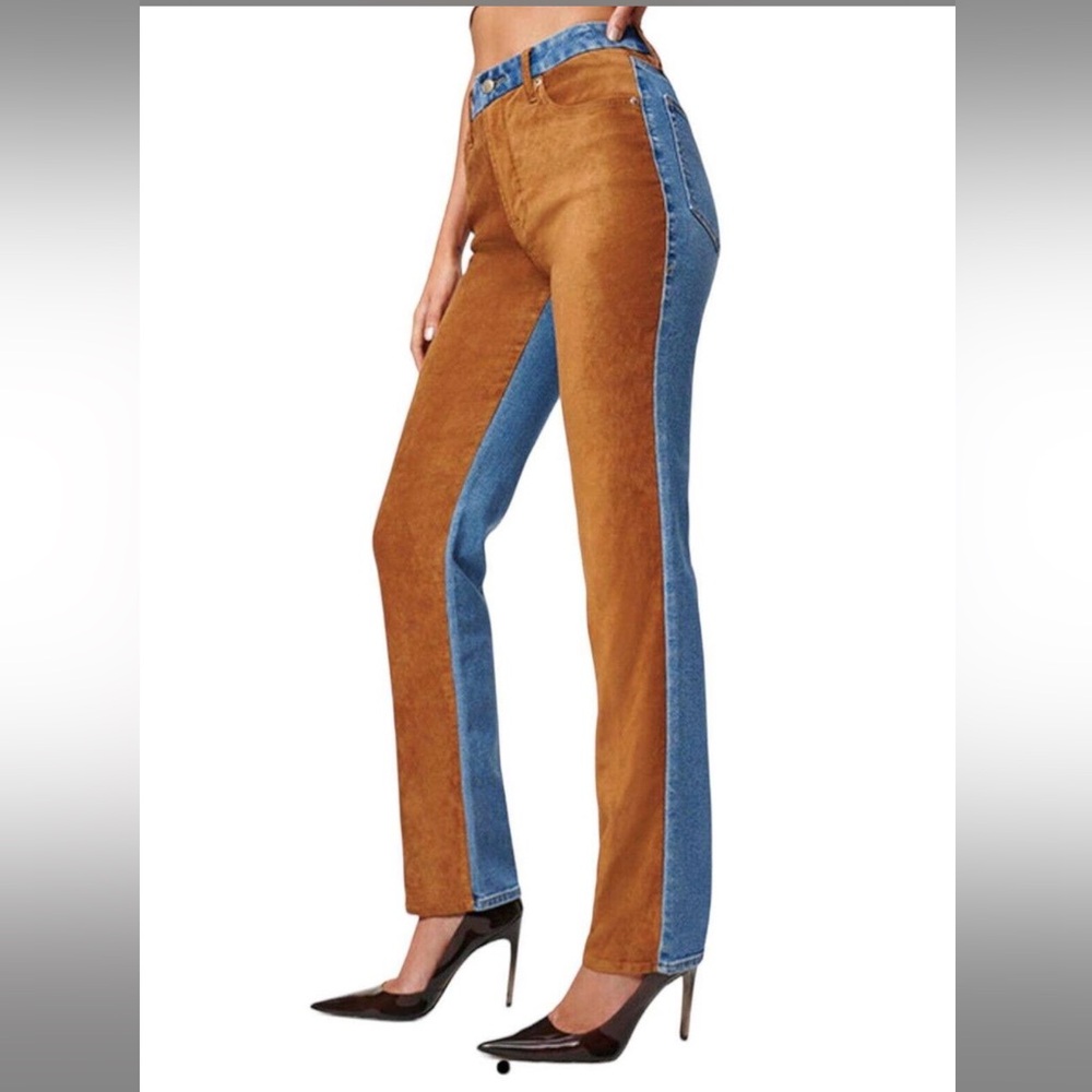 GOOD AMERICAN Good Icon Mixed Media Denim Faux Suede Jeans - Size 2 / 26